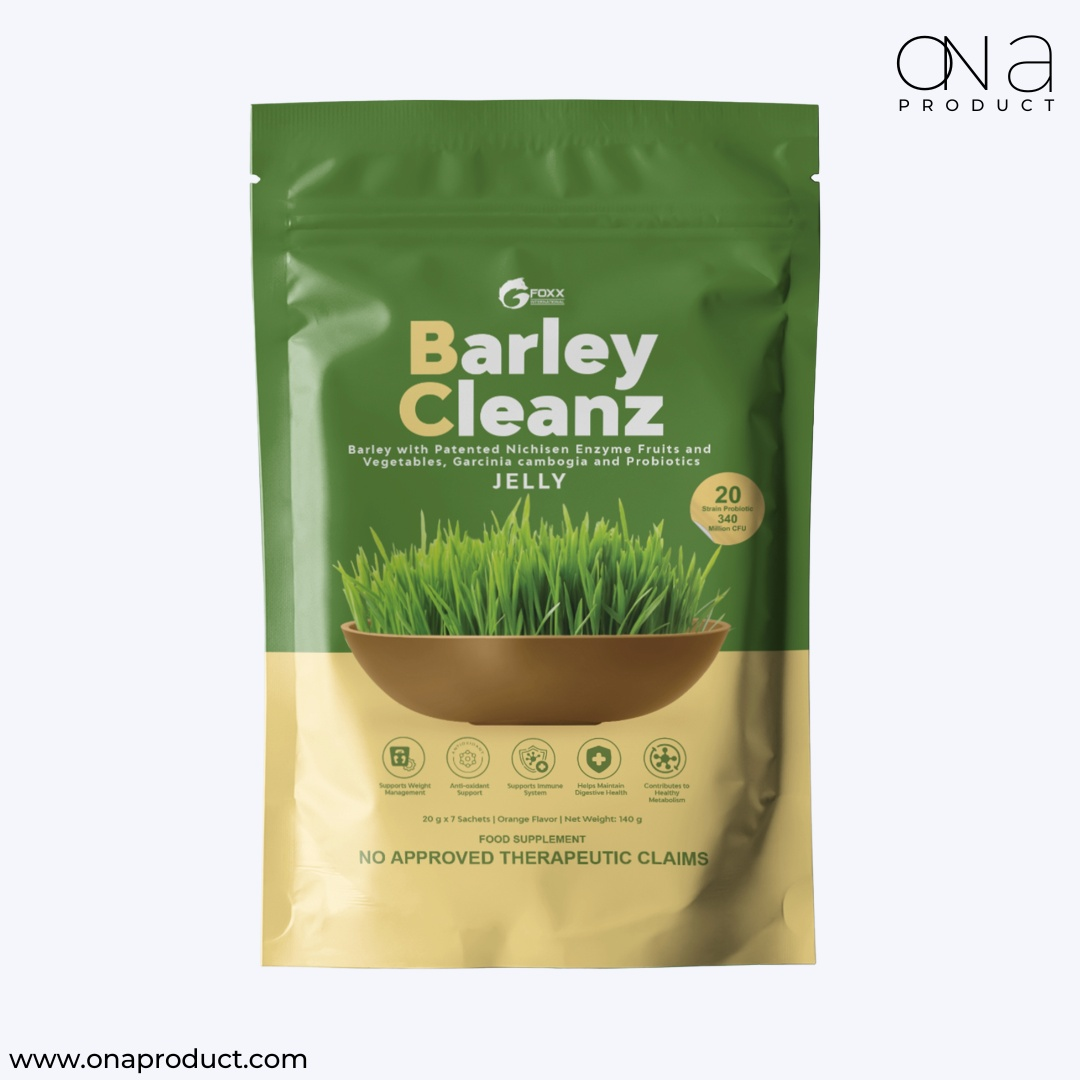 Gfoxx Barley Cleanz Jelly bottle supporting natural detox and digestion aid supplement