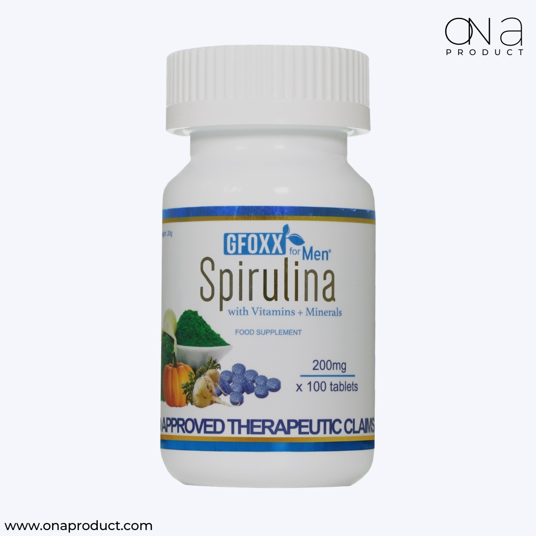 Gfoxx Spirulina for men's energy, stamina, detox, and overall wellness.