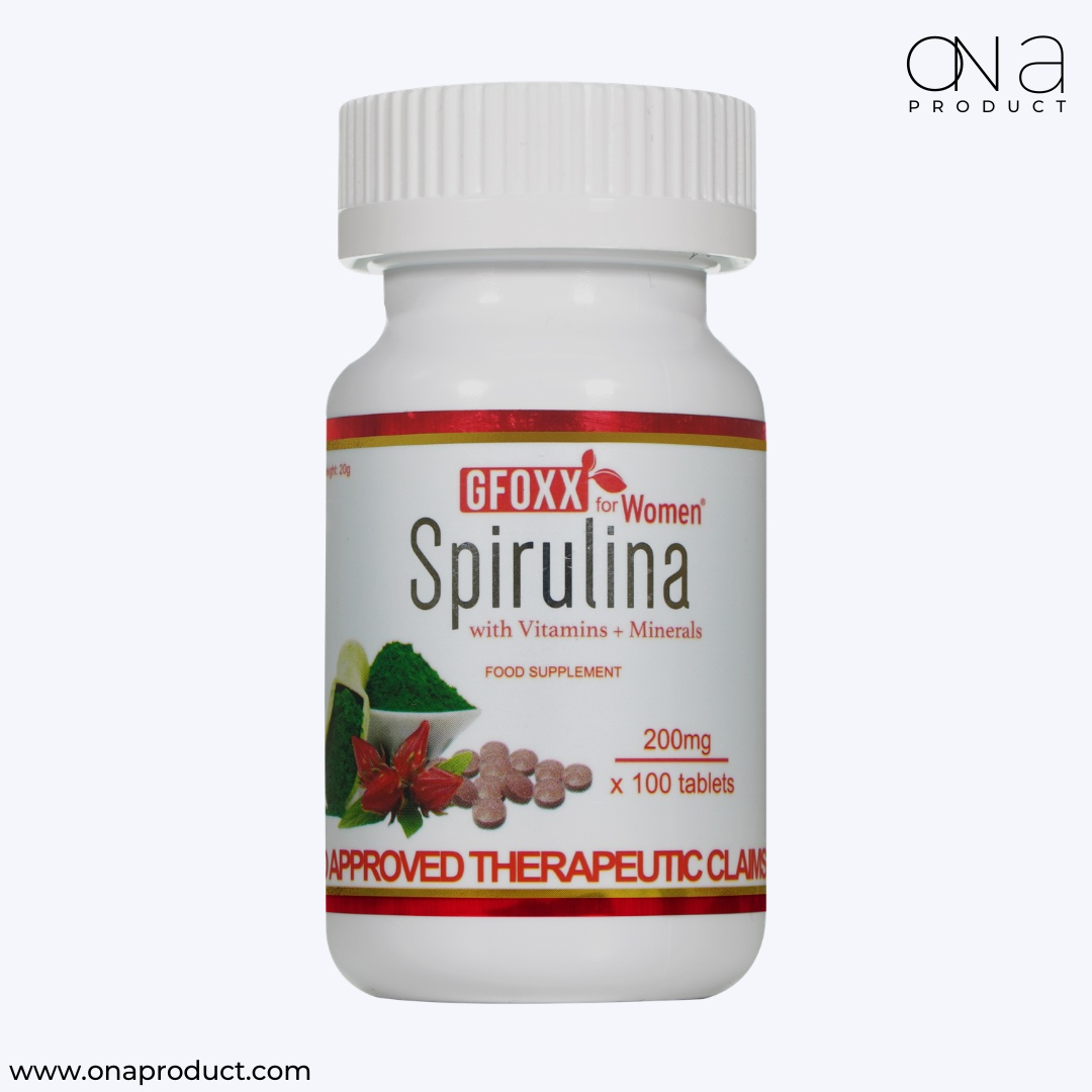 Gfoxx Spirulina for Women supplement supporting detox, energy, digestion, and wellness
