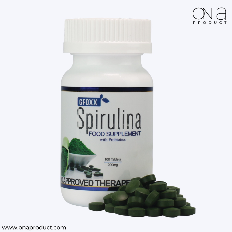 Gfoxx Spirulina with Probiotics nutritional supplement bottle