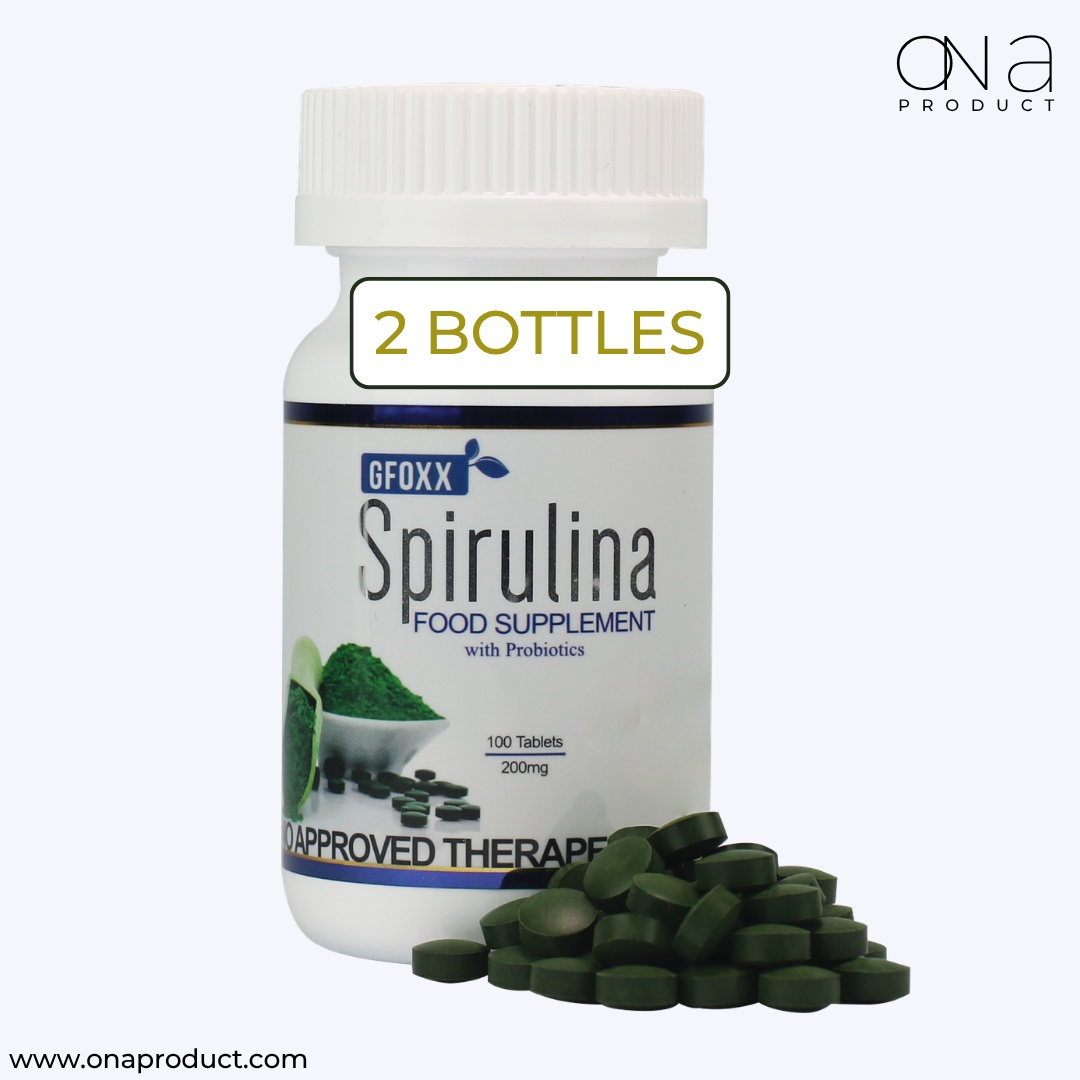 Gfoxx Spirulina with probiotics bundle and health benefits packaging